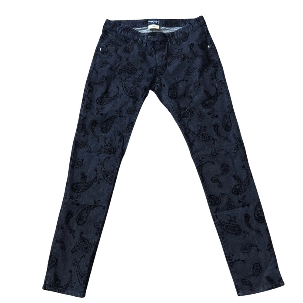 Emporio Armani Jeans Lara Paisley Flocked Velvet Denim Slim Pants Indigo ii25‎